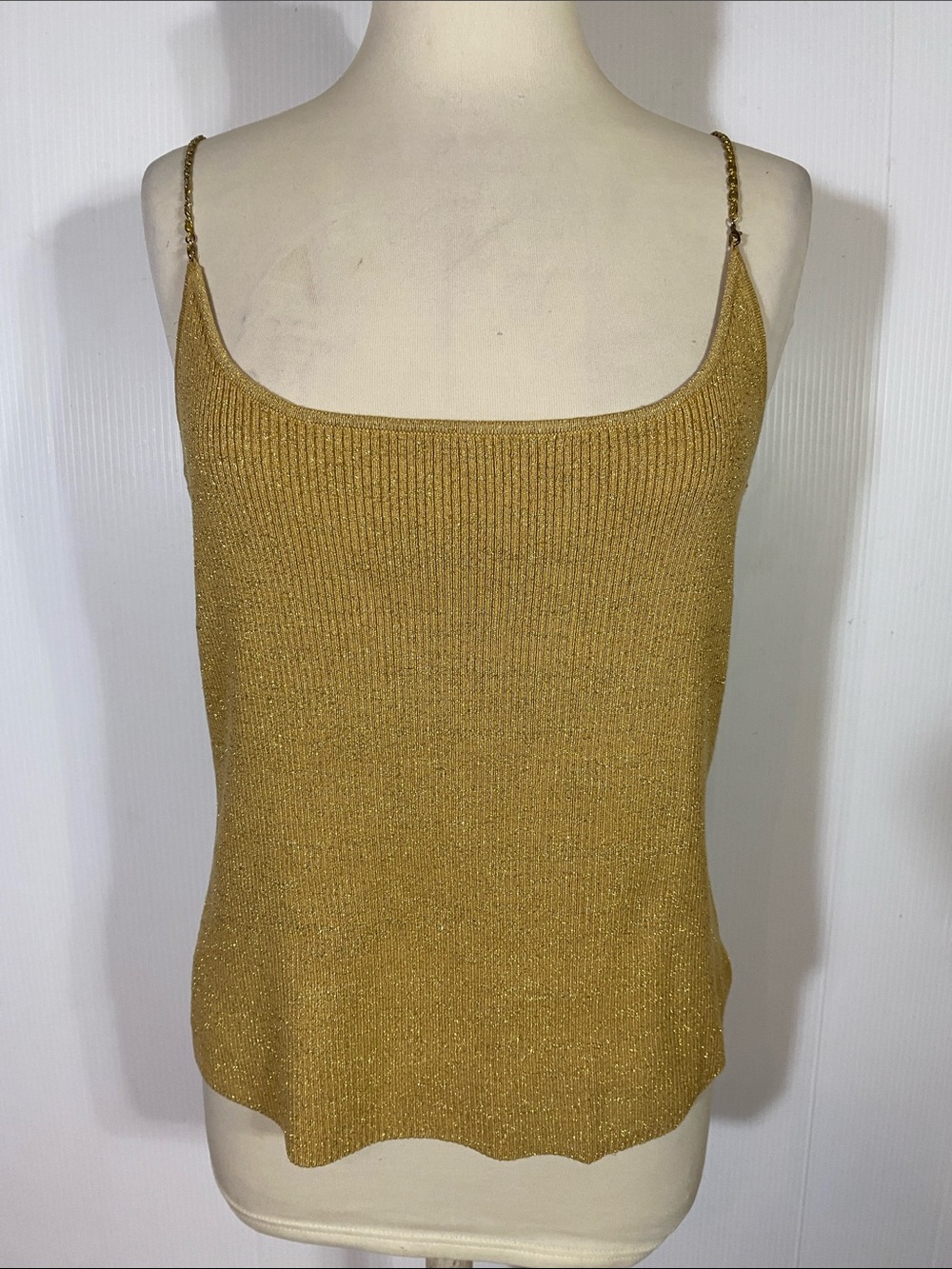 Cable & Gauge Metallic Gold Knit Chain-Strap Camisole